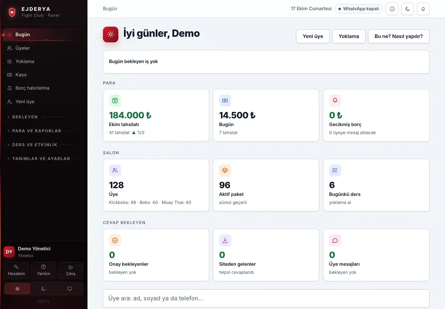 Ejderya Fight Club — شاشة التطبيق